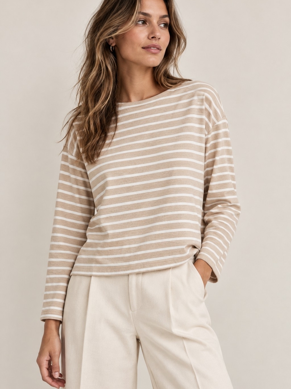 RAILS Cotton Macy Top In Heather Stripe Beige Small Like New